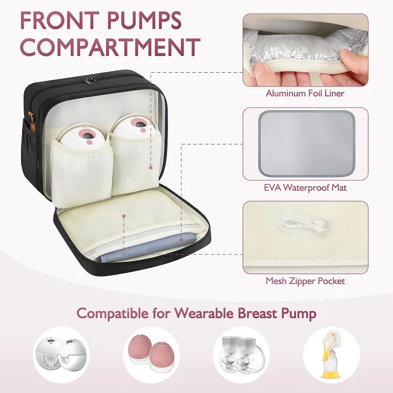 Detachable Breast Pump Bag with Ice Pack Double Layer Portable Breast Milk Cooler Travel Bag Compatible for Wearable Breast Pump