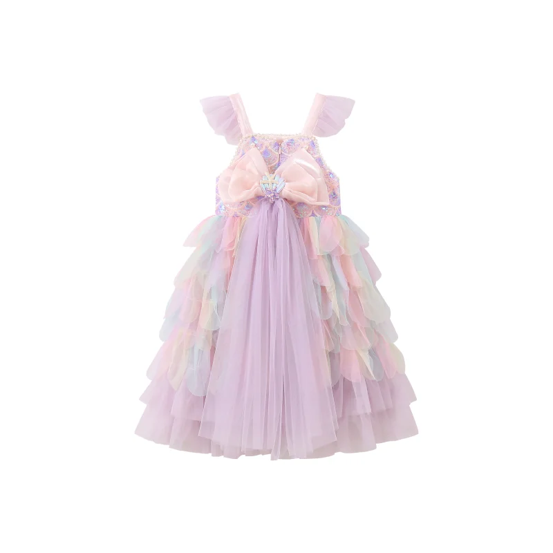 A Sweet and Lovely Girls' Mermaid Dress in Light Purple, Hot Sale Colorful Sparkling Sequin Party Outfit