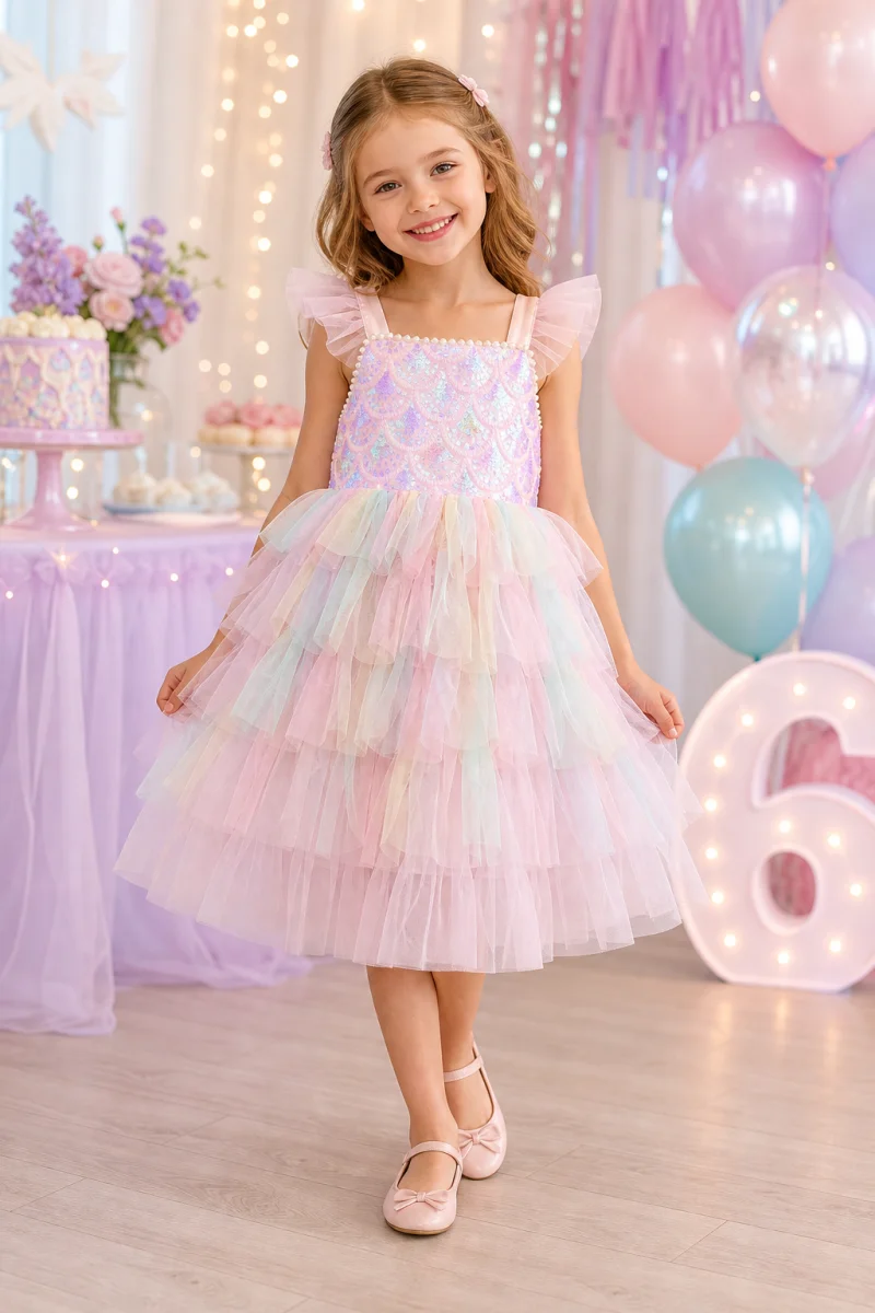 A Sweet and Lovely Girls' Mermaid Dress in Light Purple, Hot Sale Colorful Sparkling Sequin Party Outfit