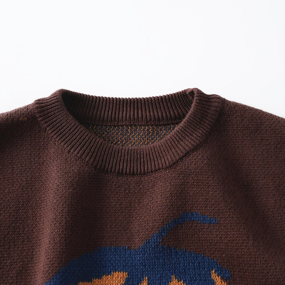 Children Baby Knitted Coffee Brown Vest Spring Cartoon Strawberry Fruit Pattern Sleeveless Sweater Top for 1-6 Years Old Kids