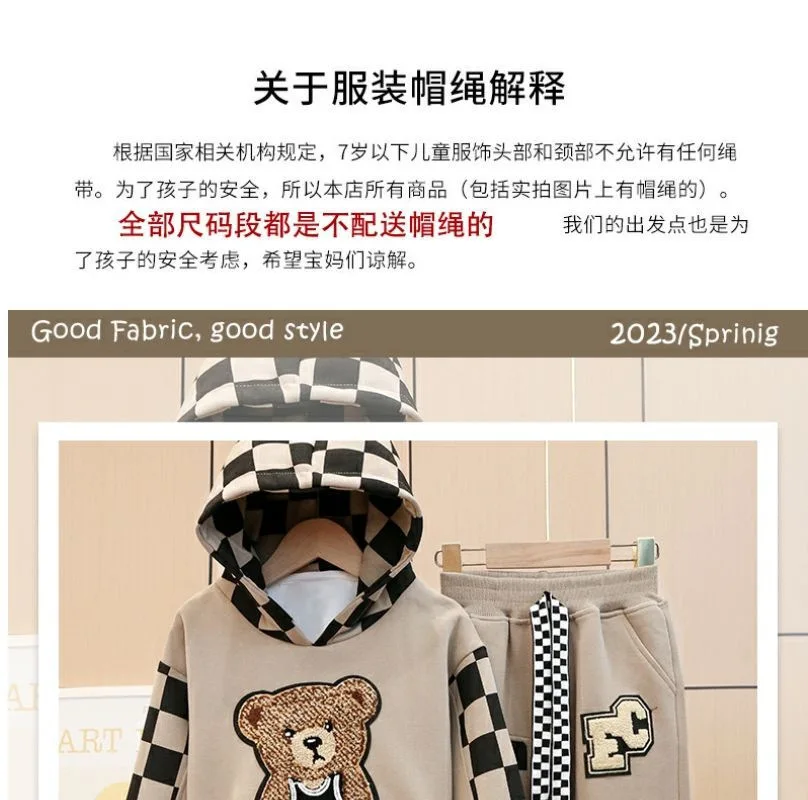 2-8 Years Spring Autumn Girls Clothing Set Cartoon Embroidered Bear Pattern Hoodies Sweatshirt+ Pants 2Pcs Outfit Suit For Kids