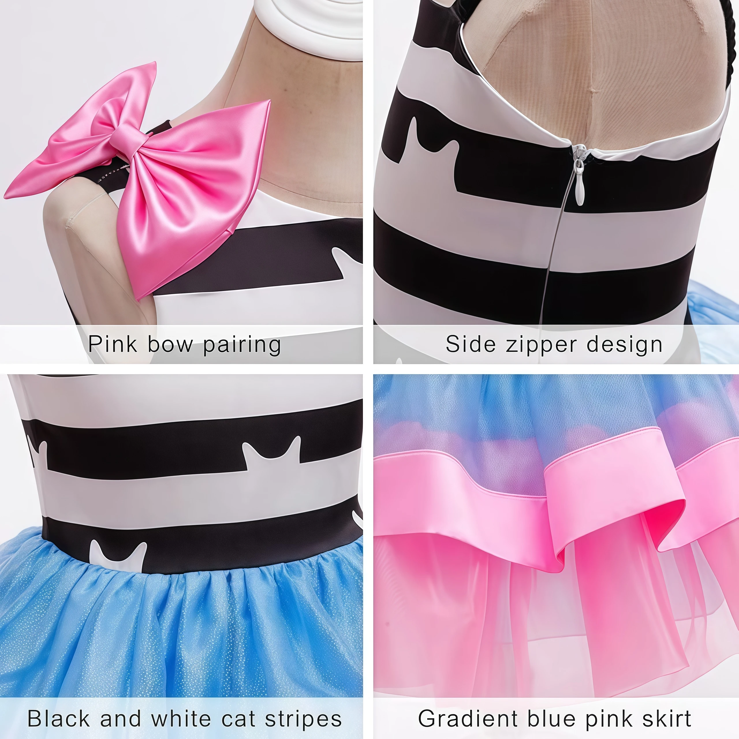 Summer Girls Cartoon Cosplay Costume Cats Striped Print Tops Pants For Kids Halloween Birthday Party Carnival Dress Up Outfits