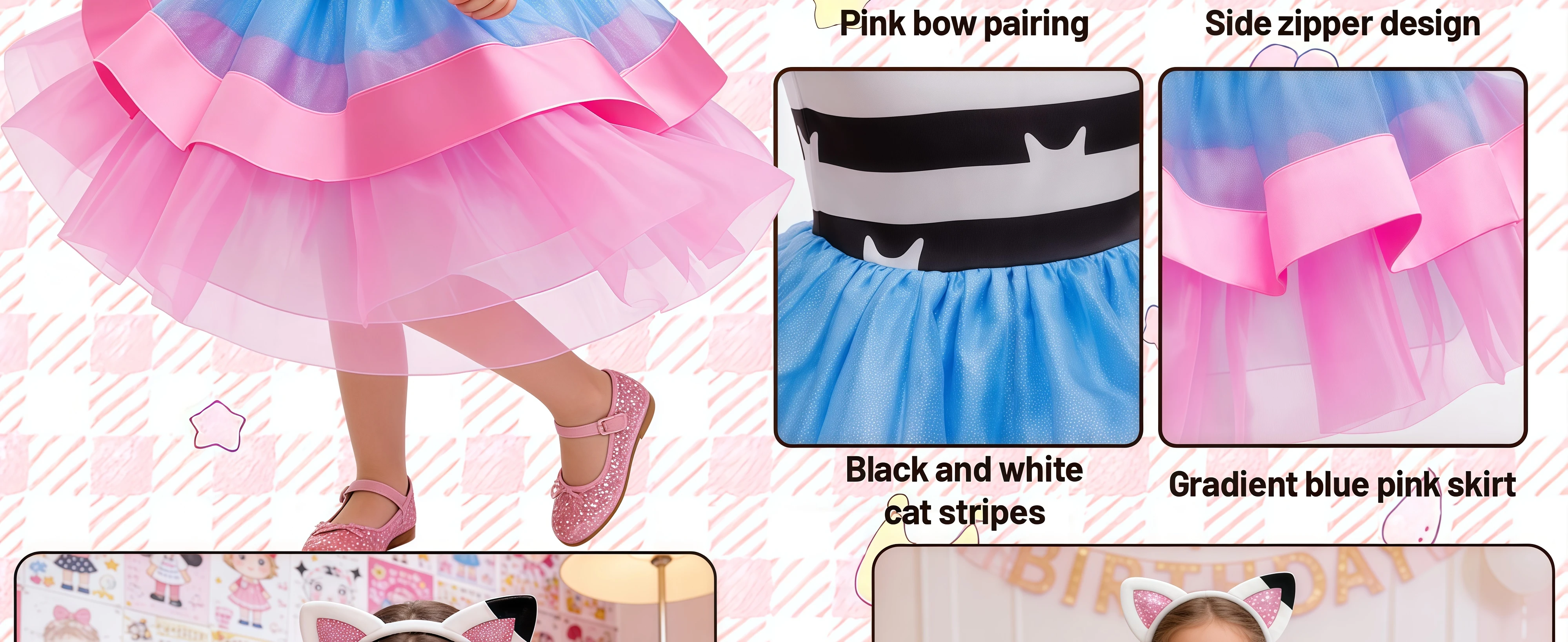 Summer Girls Cartoon Cosplay Costume Cats Striped Print Tops Pants For Kids Halloween Birthday Party Carnival Dress Up Outfits