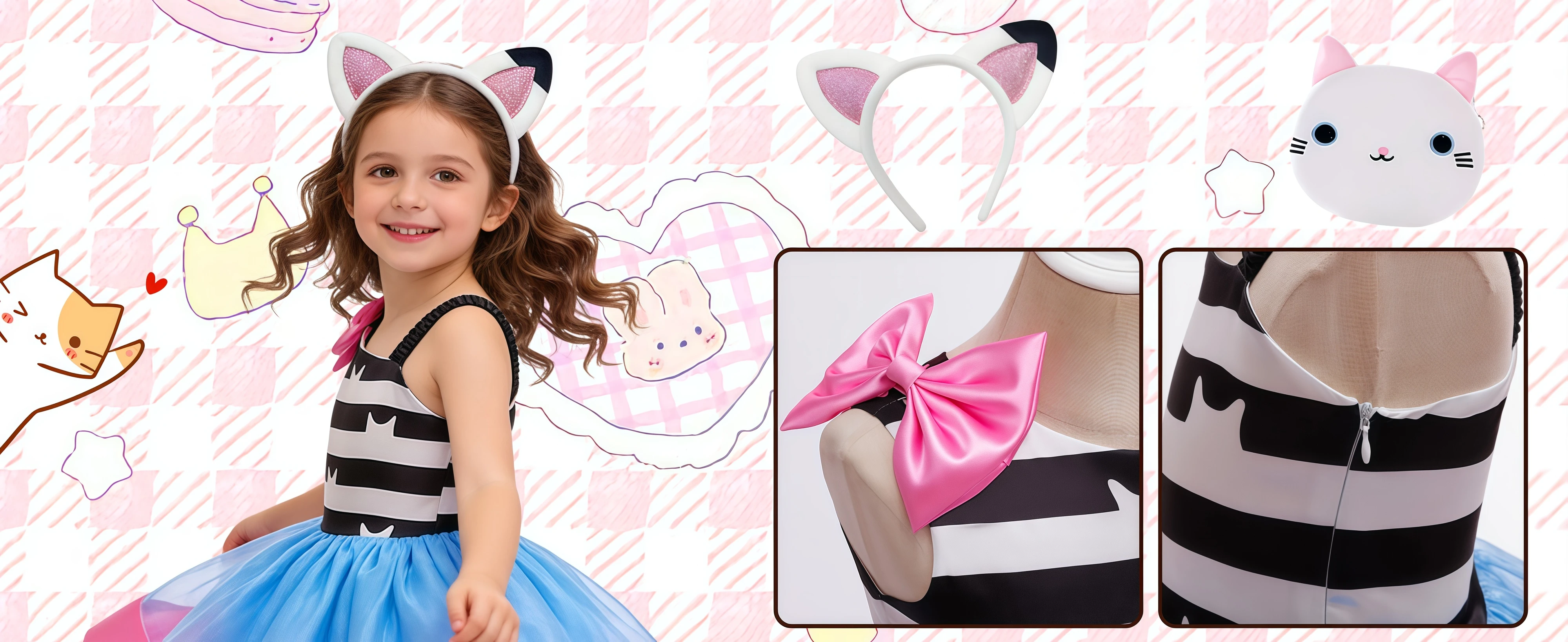 Summer Girls Cartoon Cosplay Costume Cats Striped Print Tops Pants For Kids Halloween Birthday Party Carnival Dress Up Outfits