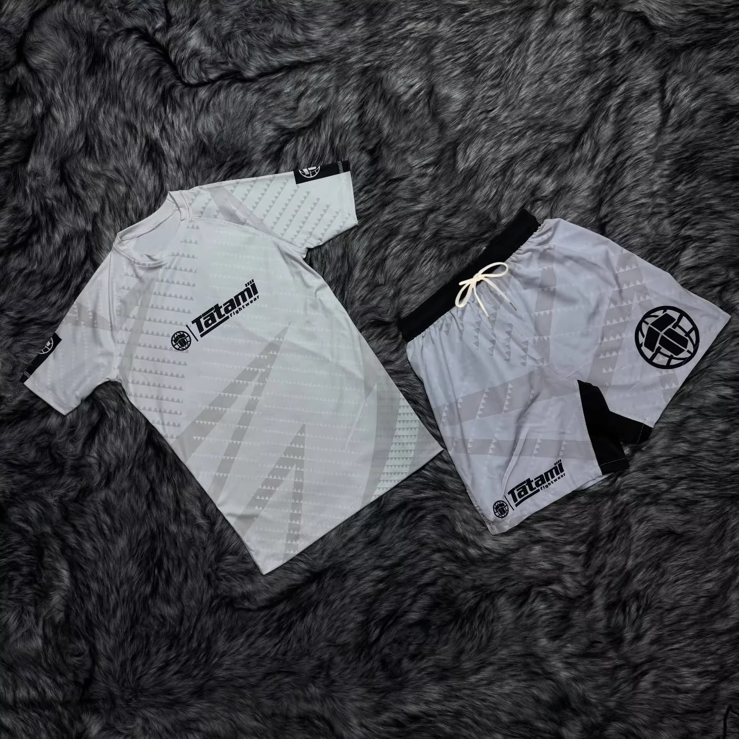 2026 Summer Jiu Jitsu BJJ Boxing Set Men's/Kids White Print & Fight Shorts Quick-Dry Compression MMA Training Sportswear