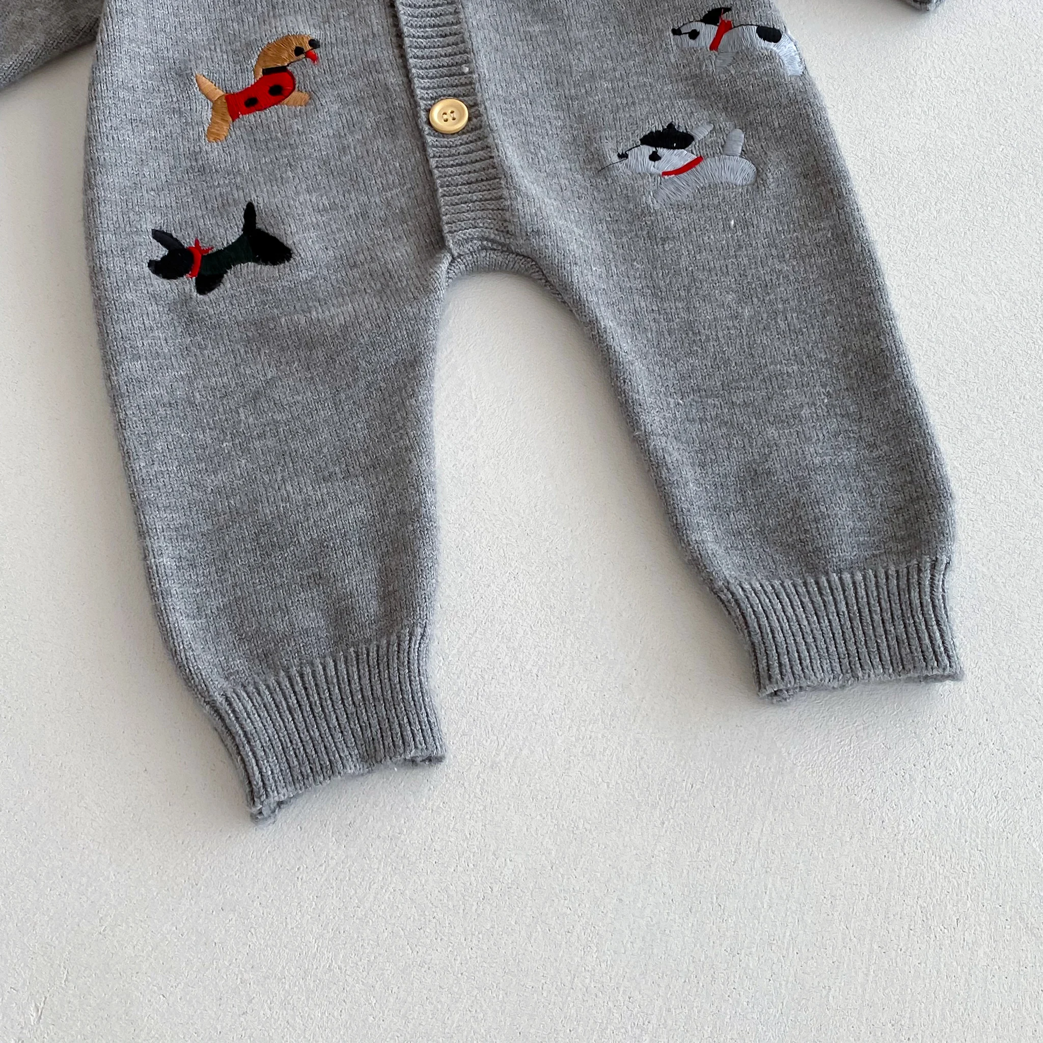 Autumn baby Clothes, Infant One-Piece Dress for Girls, Knitted Crawling Suit with Dog Pattern, Outdoor Wear