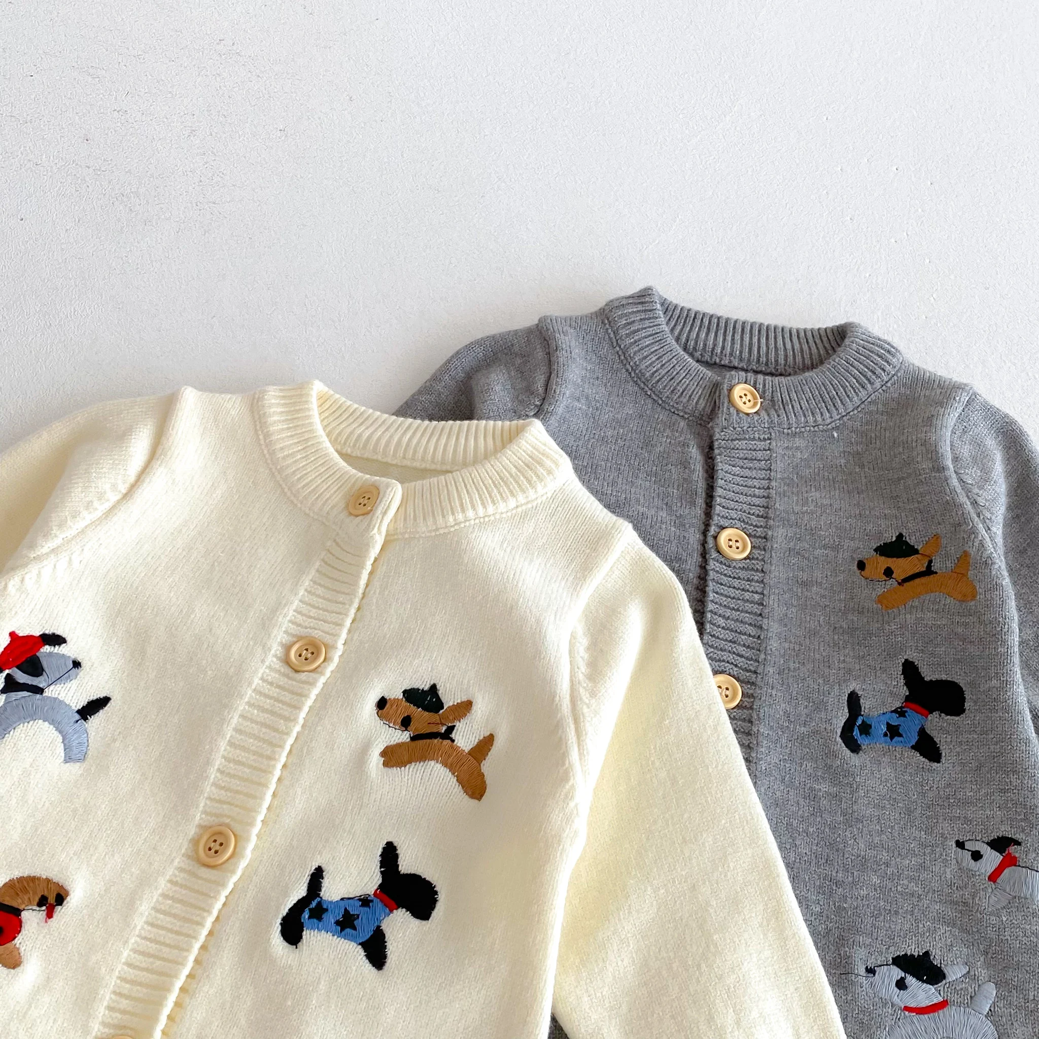 Autumn baby Clothes, Infant One-Piece Dress for Girls, Knitted Crawling Suit with Dog Pattern, Outdoor Wear