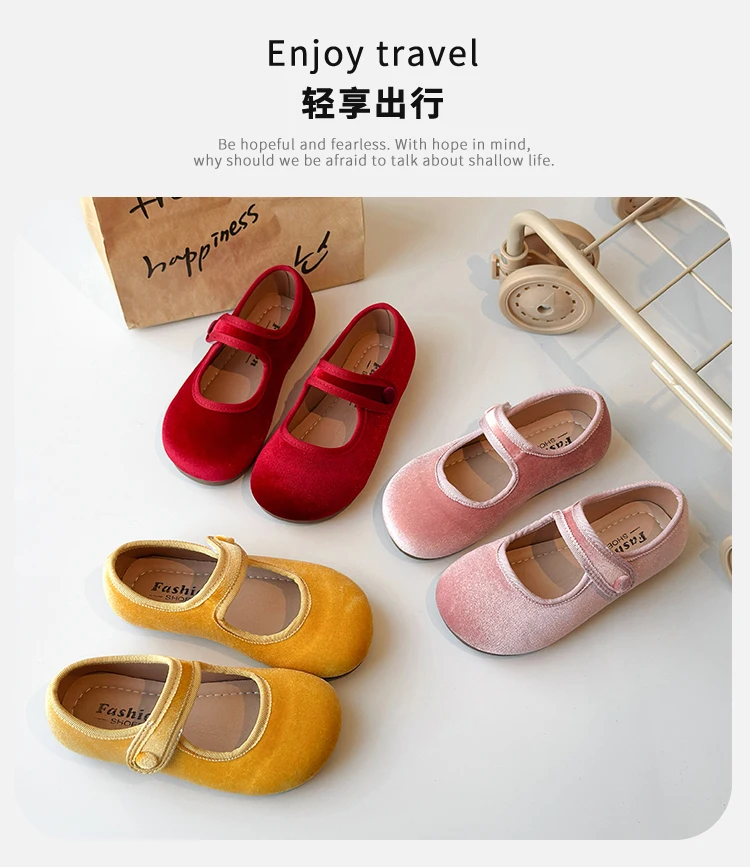 2026 New Cute Peach Pink Velvet Shoes Girls Vintage Green Velour Ballet Flats Baby Kids Spring New Soft Sole Luxury Mary Janes
