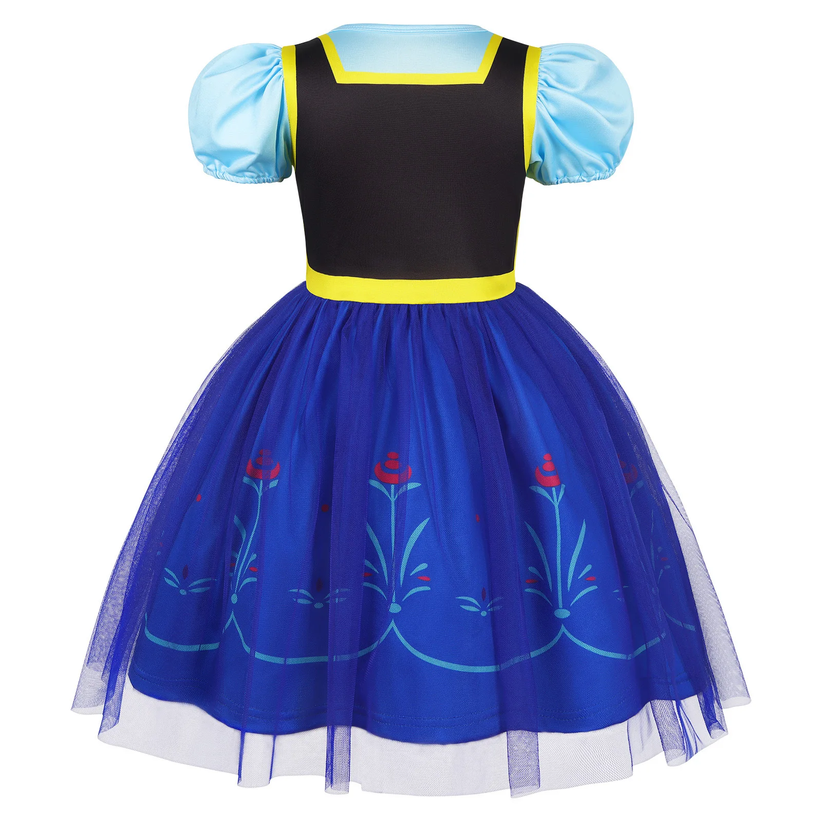 Girls Short Sleeve Fairy Tale Tulle Princess Dress With Printed Pattern Kids Birthday Party Belle Aurora Cosplay Costume 3-10Yrs