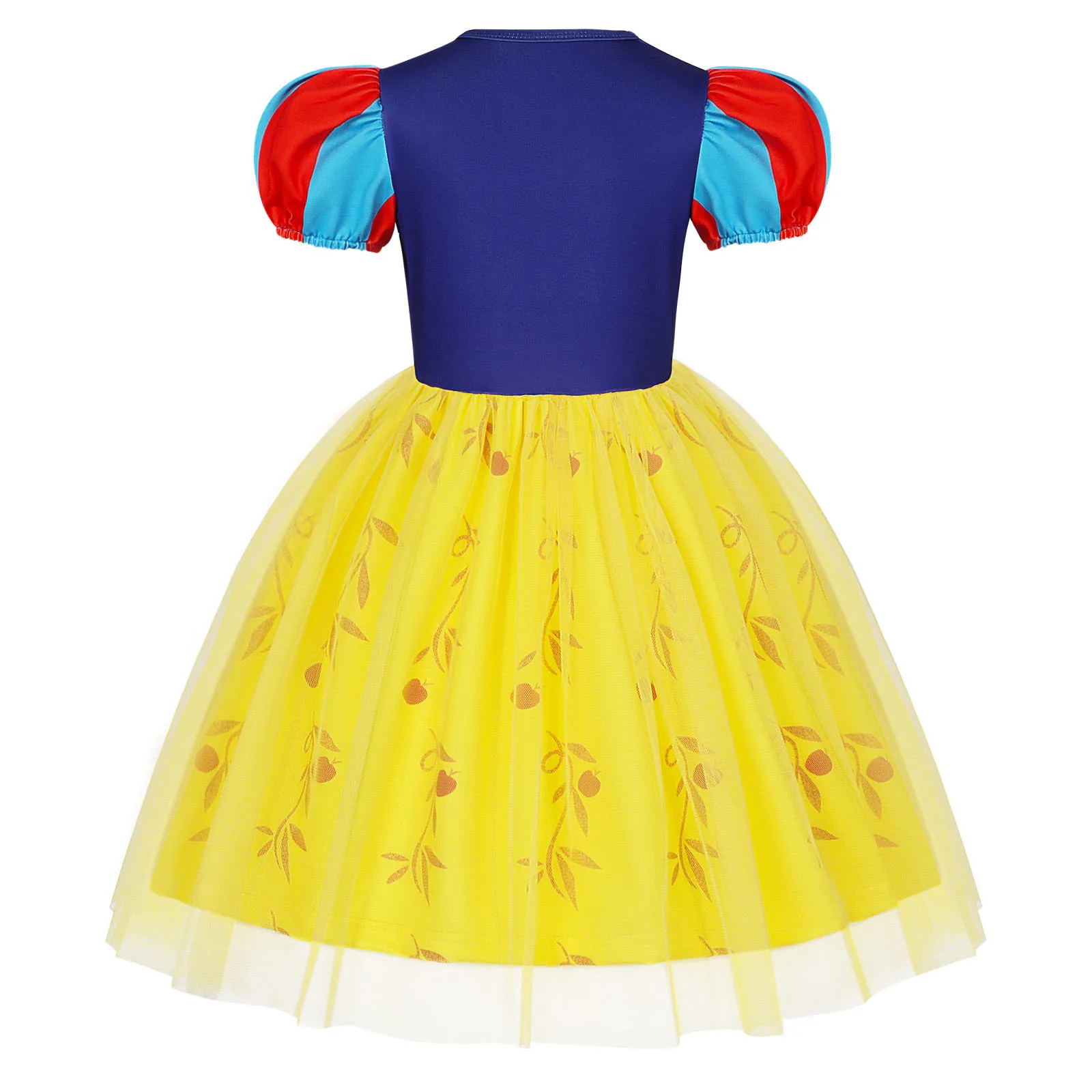 Girls Short Sleeve Fairy Tale Tulle Princess Dress With Printed Pattern Kids Birthday Party Belle Aurora Cosplay Costume 3-10Yrs