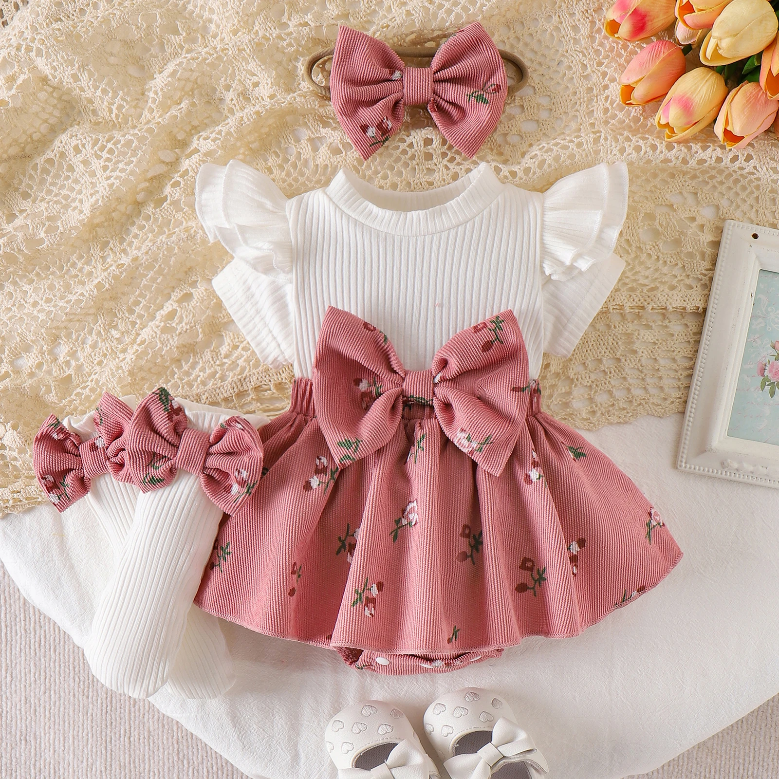 3pcs Summer Cross-border New Designs for Adorable Girls. Short-sleeved Dresses for Children Aged 0-1 Years Old.