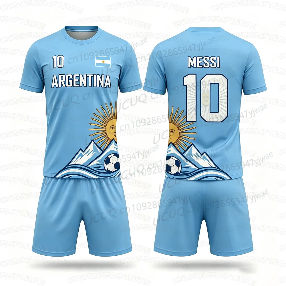 2026 Special NO.10 Messi Football Jersey Shorts Set Women Men Argentina Flag Fans Shirt and Shorts Summer Kids 2 Piece Set