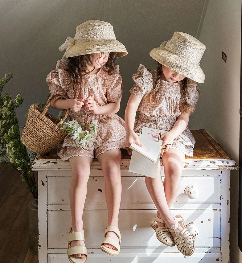 Baby Girl Cotton Flower Print Clothes Set Tshirt+Shorts 2PCS Infant Toddler Child Floral Lace Suit Summer Baby Clothes 1-10Y