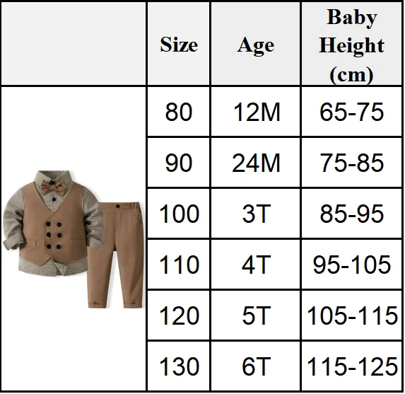 1-6 Years Formal Gentleman Vest Suit for Baby Boys Spring Autumn Kids Birthday Anniversary Clothing Sets Children Party Clothes