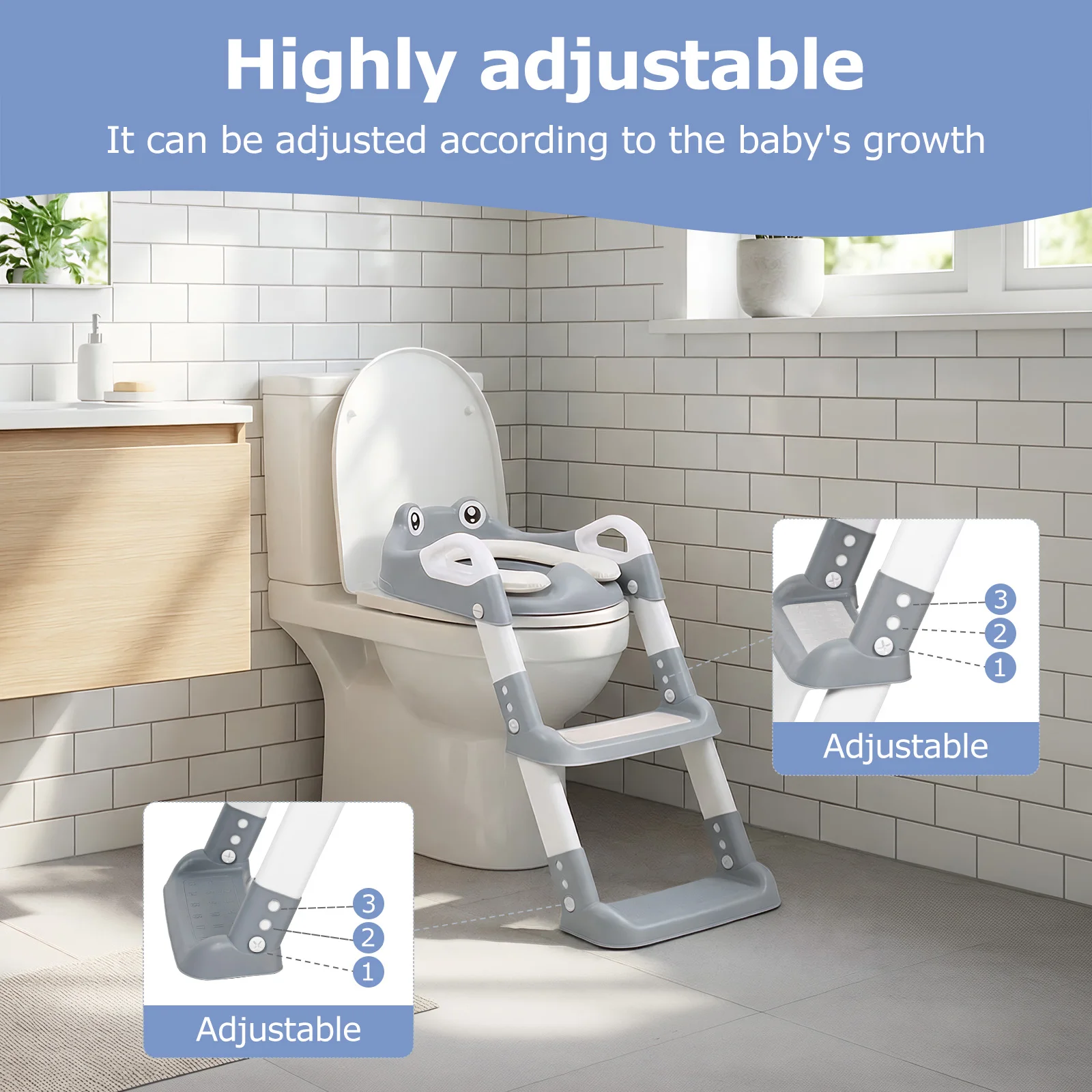 Foldable Children Toilet Step Stool Training Seat Adjustable Toilet Ladder Helper for Kids Bathroom Safe Potty Training Tool