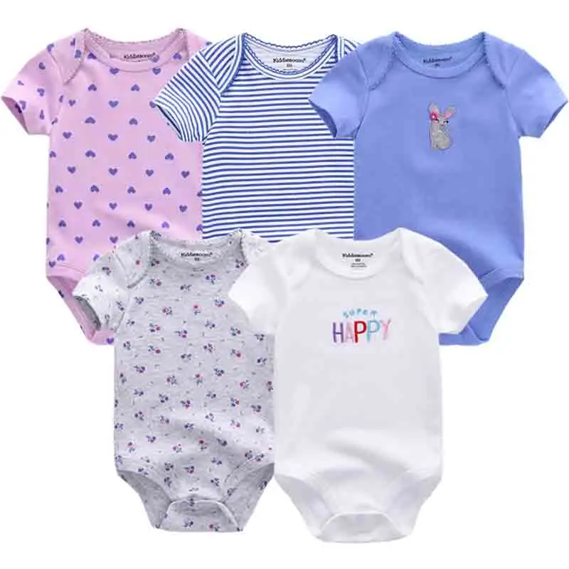 Cartoon 5-Pieces Summer Baby Boy Girl Bodysuits 100%Cotton Soft Newborn Onesies Short Sleeve Infant Clothes