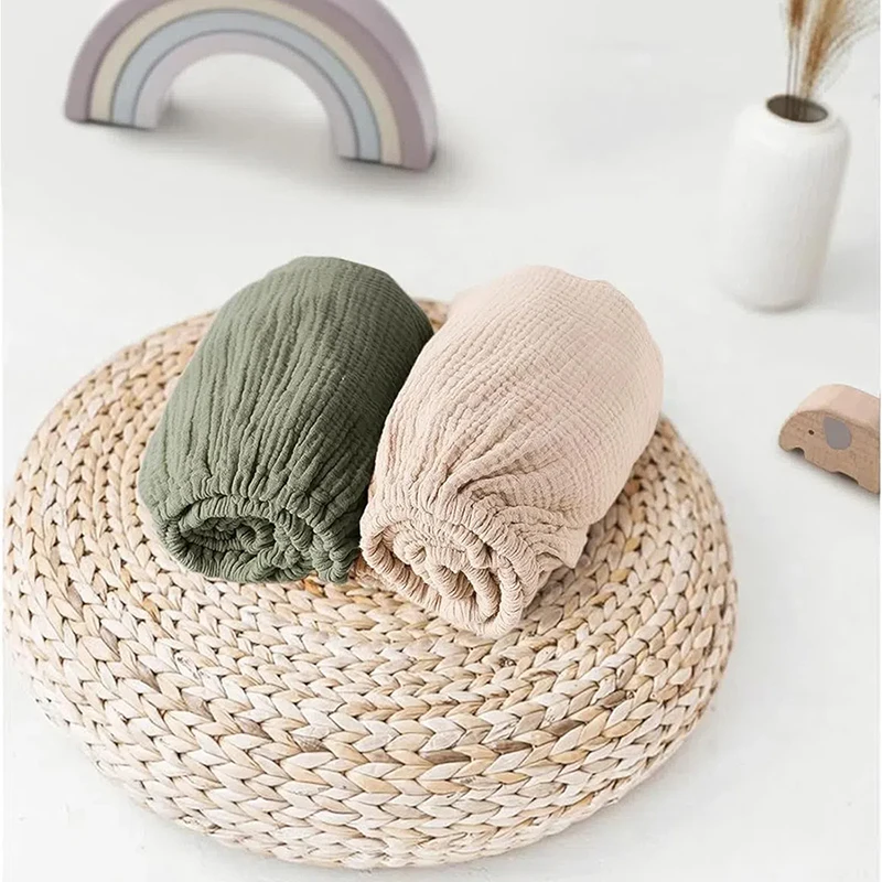 Set of 2 Muslin Cotton Fitted Sheets for Standard Size Bassinet Mattress 33x17x4inch Baby Gauze Cribs Mattress Cover Solid Color