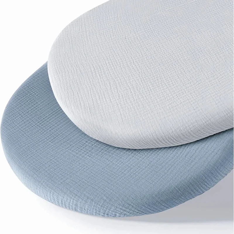 Set of 2 Muslin Cotton Fitted Sheets for Standard Size Bassinet Mattress 33x17x4inch Baby Gauze Cribs Mattress Cover Solid Color