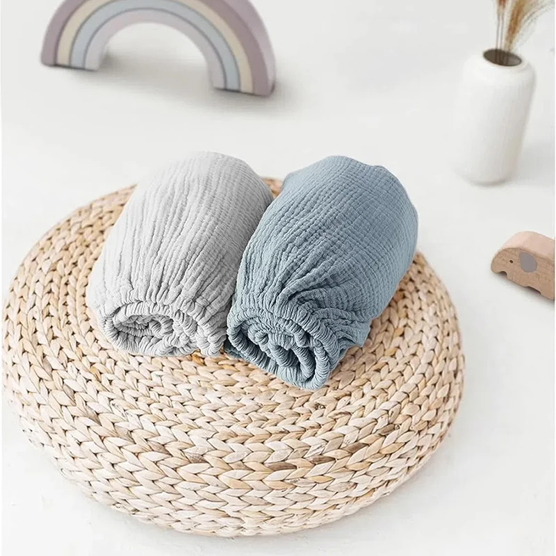 Set of 2 Muslin Cotton Fitted Sheets for Standard Size Bassinet Mattress 33x17x4inch Baby Gauze Cribs Mattress Cover Solid Color