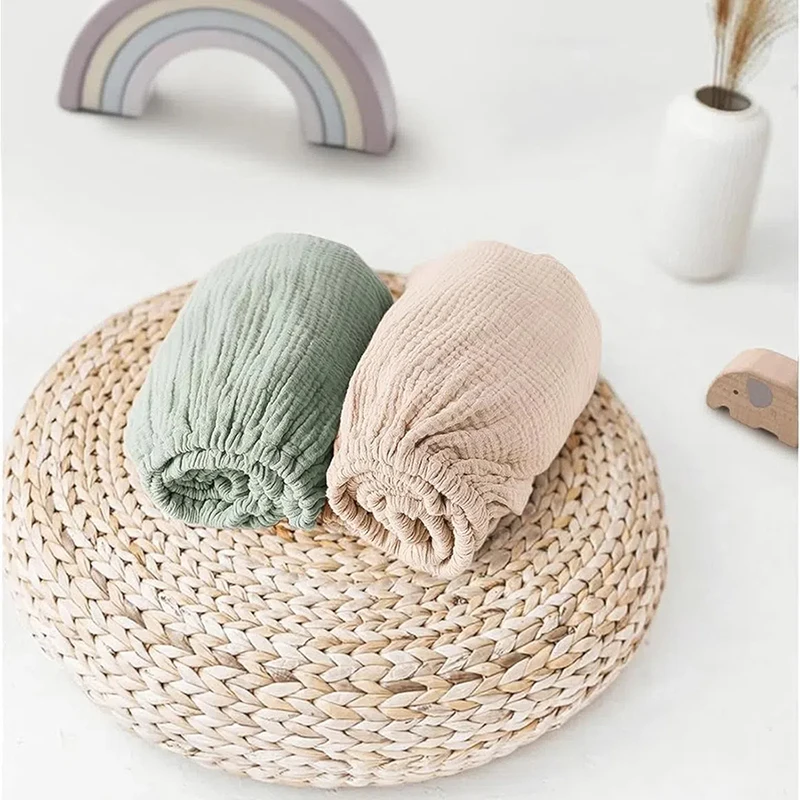 Set of 2 Muslin Cotton Fitted Sheets for Standard Size Bassinet Mattress 33x17x4inch Baby Gauze Cribs Mattress Cover Solid Color