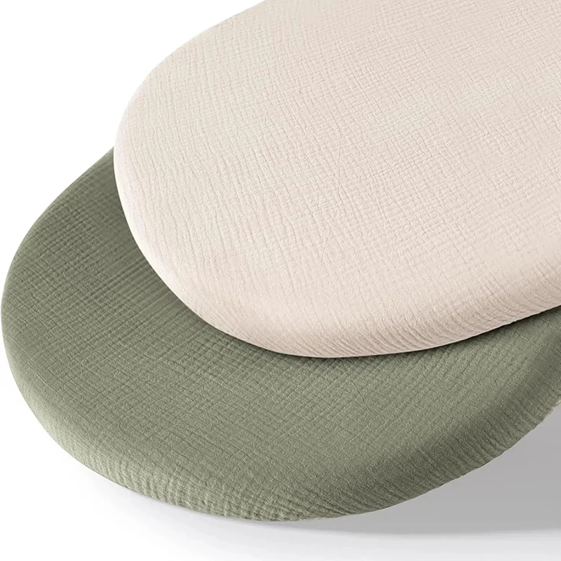 Set of 2 Muslin Cotton Fitted Sheets for Standard Size Bassinet Mattress 33x17x4inch Baby Gauze Cribs Mattress Cover Solid Color