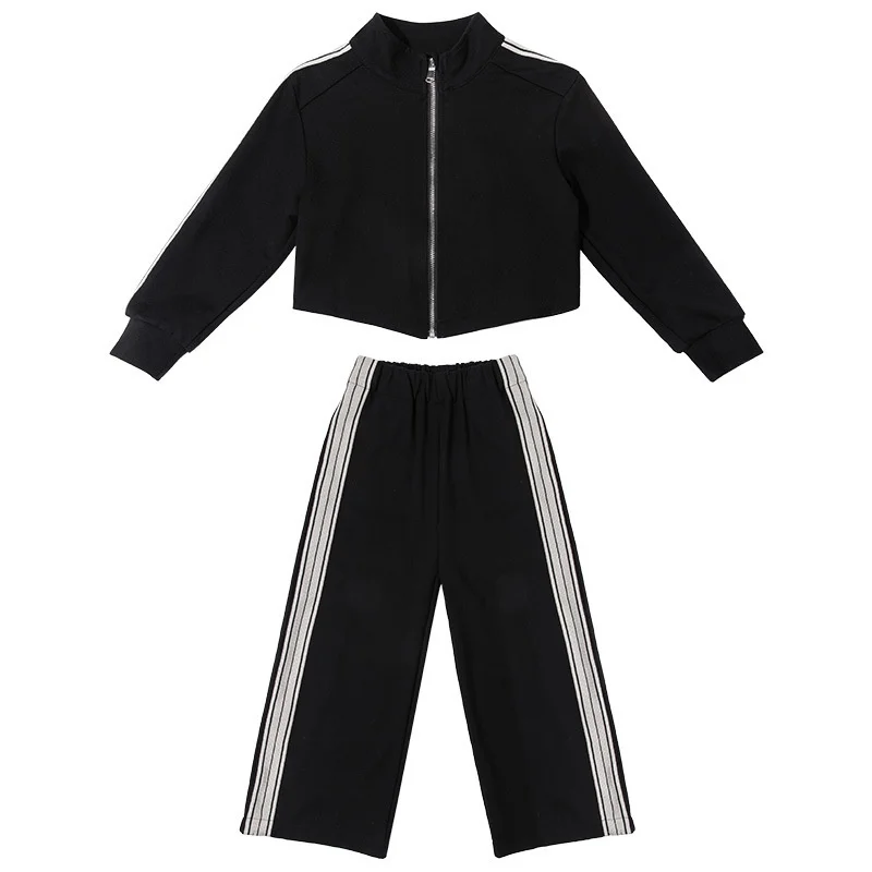 Autumn Gilrs Sports Sets Kids Striped Coats+Trousers 2Pcs New Casual Loose Outfits Children Fashion Clothes Suits 2-8 Years