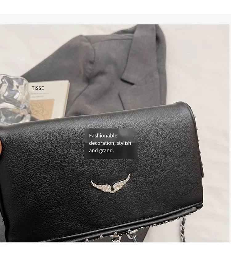 2026 New French-style Diamond-Inlaid Wing Envelope Bag - Fashionable and Versatile ZV Bag - Classic Retro Single Shoulder Crossb