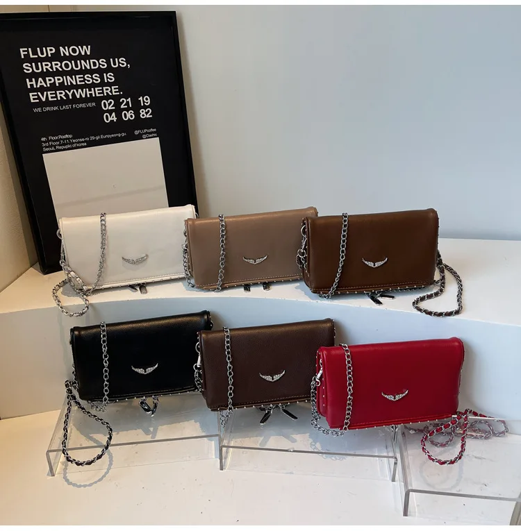 2026 New French-style Diamond-Inlaid Wing Envelope Bag - Fashionable and Versatile ZV Bag - Classic Retro Single Shoulder Crossb