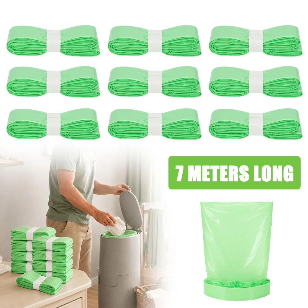 9 Pack Green Diaper Pail Refill Bags 7M Lemon Scent Odor Block Thick Leakproof Recycled Plastic Compatible with Litter Genie Diaper Genie Munchkin Angelcare Tommee Tippee Nursery Baby Waste Disposal Refill Film