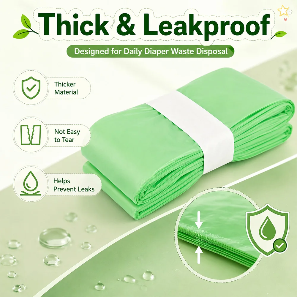 9 Pack Green Diaper Pail Refill Bags 7M Lemon Scent Odor Block Thick Leakproof Recycled Plastic Compatible with Litter Genie Diaper Genie Munchkin Angelcare Tommee Tippee Nursery Baby Waste Disposal Refill Film