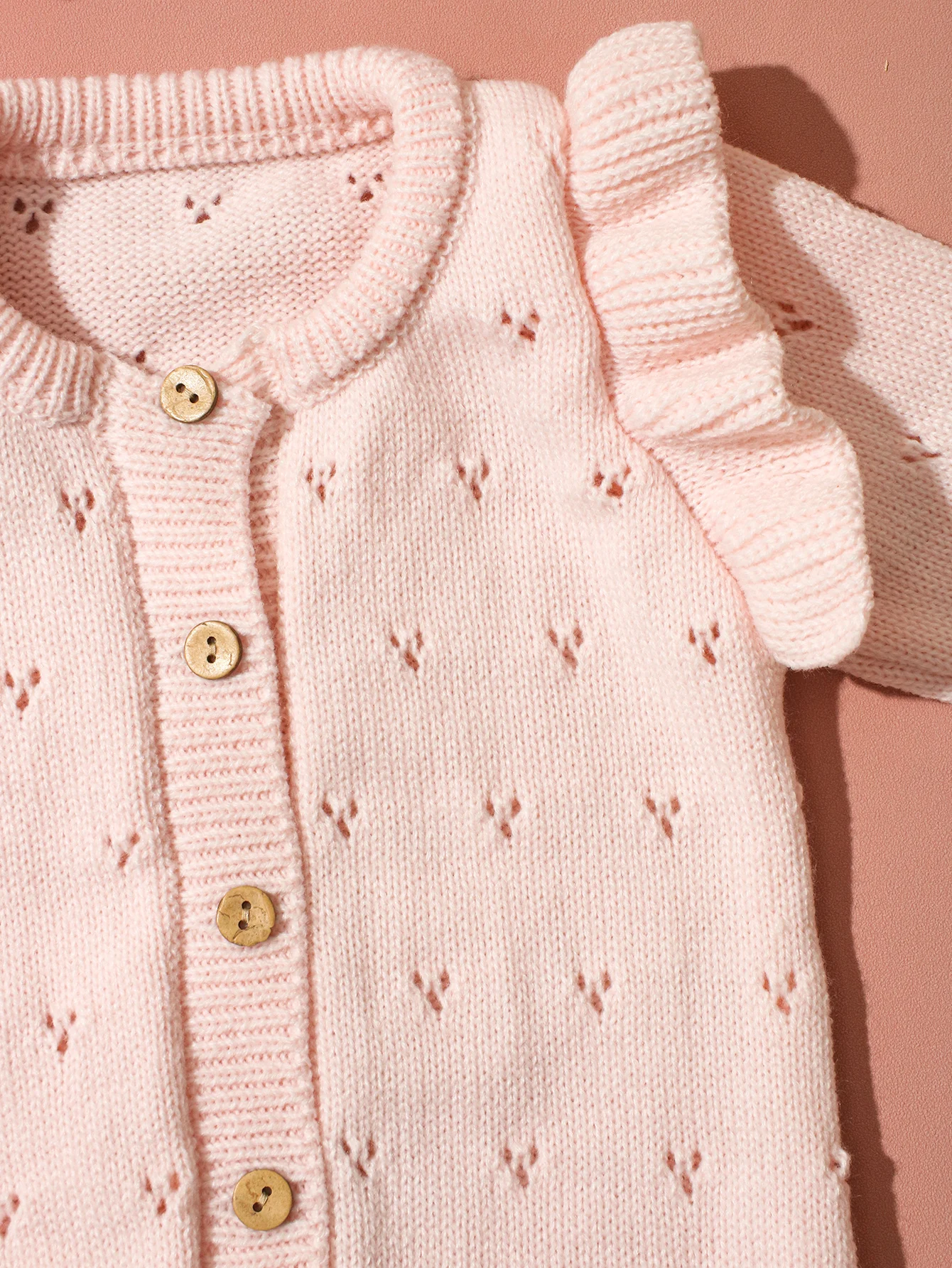 YlsteeeNewborn Baby Girl Knitted Romper Set with Bow Headband, Ruffle Sleeve Heart Knit Jumpsuit for 0-3M Photography Daily Wear