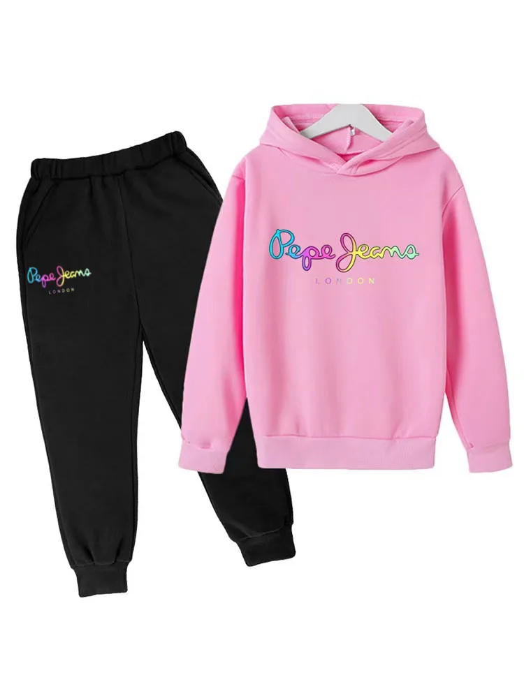 Children Hoodie Letters Sports Pullover 3-13Yrs Coat Sweatshirt+Pants Two-piece Set Boy Girl Toddler Clothes Leisure Fashion Set