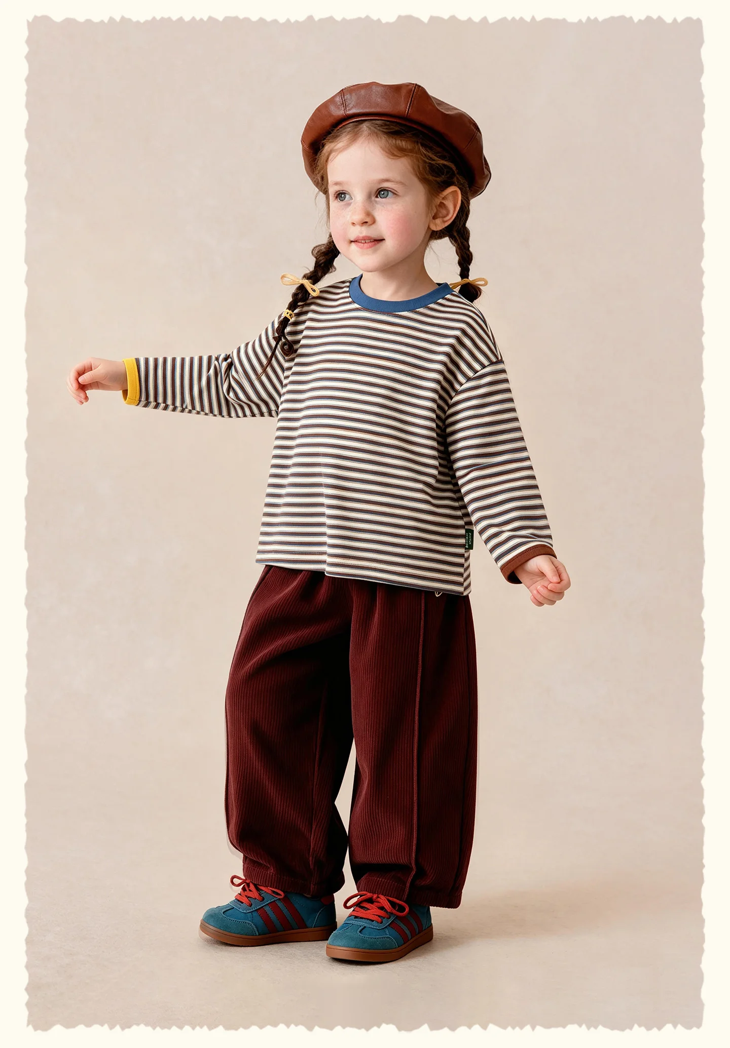 Amila 2026 Autumn New Kids T Shirt Retro Colorful Stripe Two Tone Long Sleeve Base Layer Fashion Casual Soft Comfortable Top