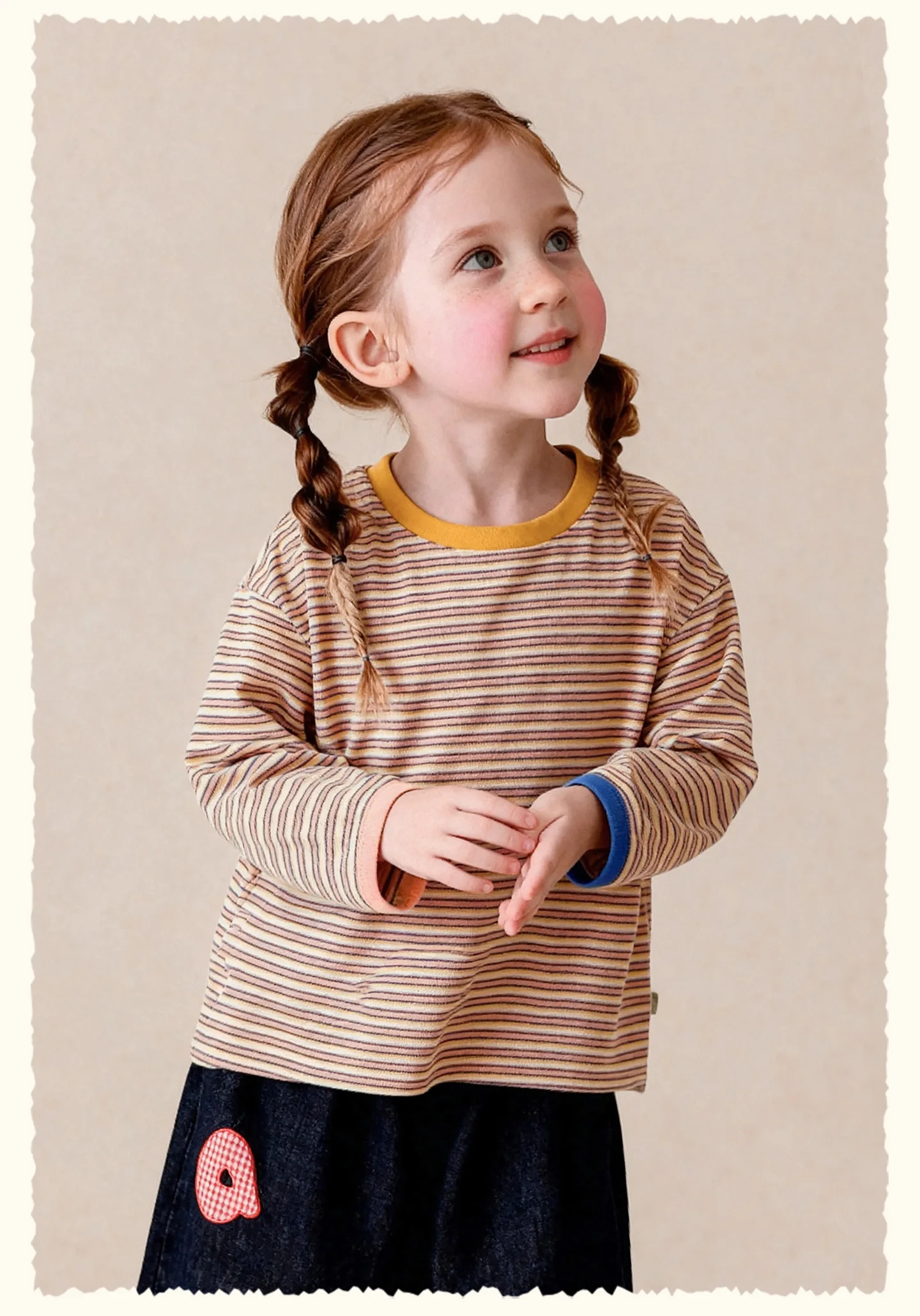 Amila 2026 Autumn New Kids T Shirt Retro Colorful Stripe Two Tone Long Sleeve Base Layer Fashion Casual Soft Comfortable Top