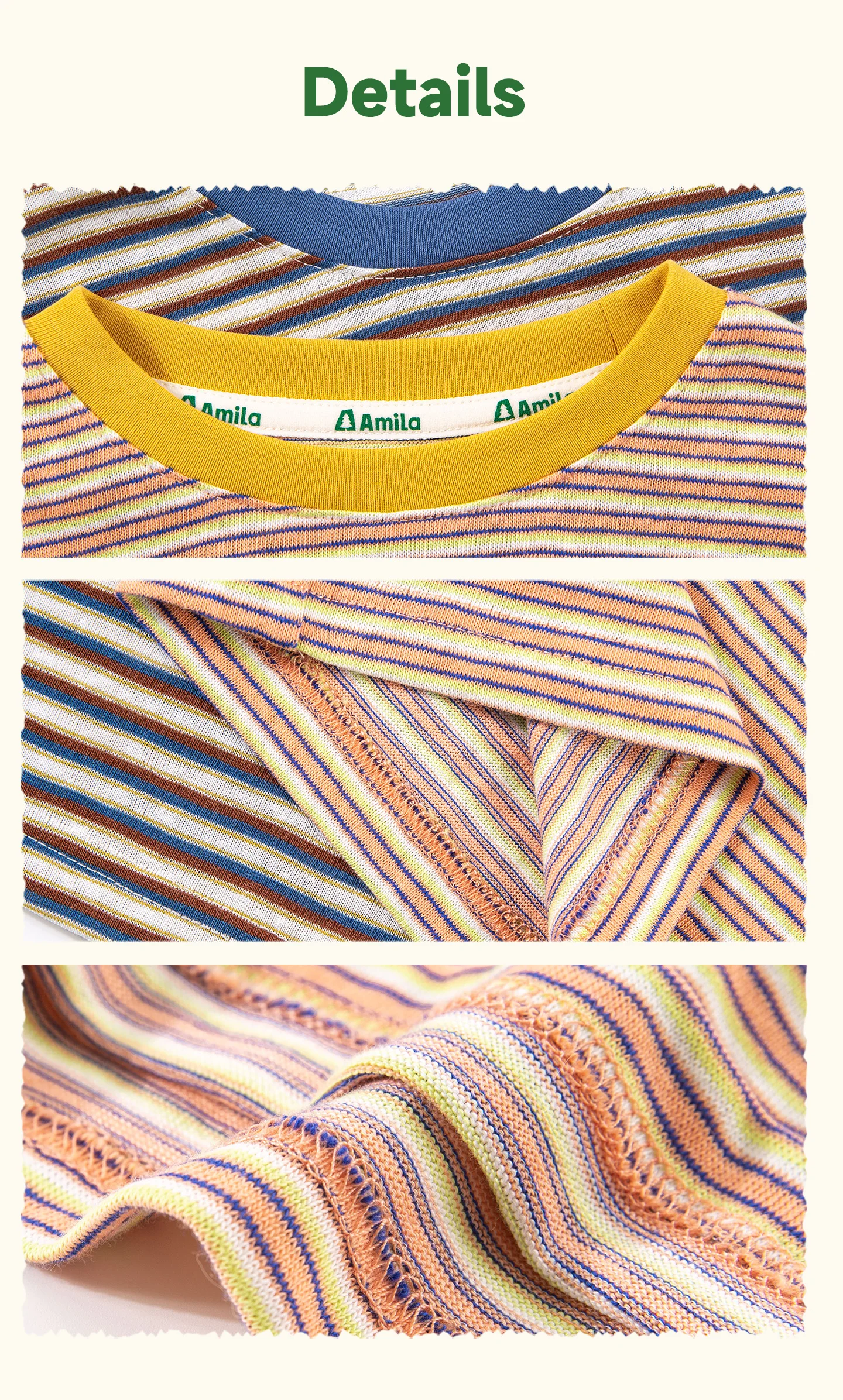 Amila 2026 Autumn New Kids T Shirt Retro Colorful Stripe Two Tone Long Sleeve Base Layer Fashion Casual Soft Comfortable Top