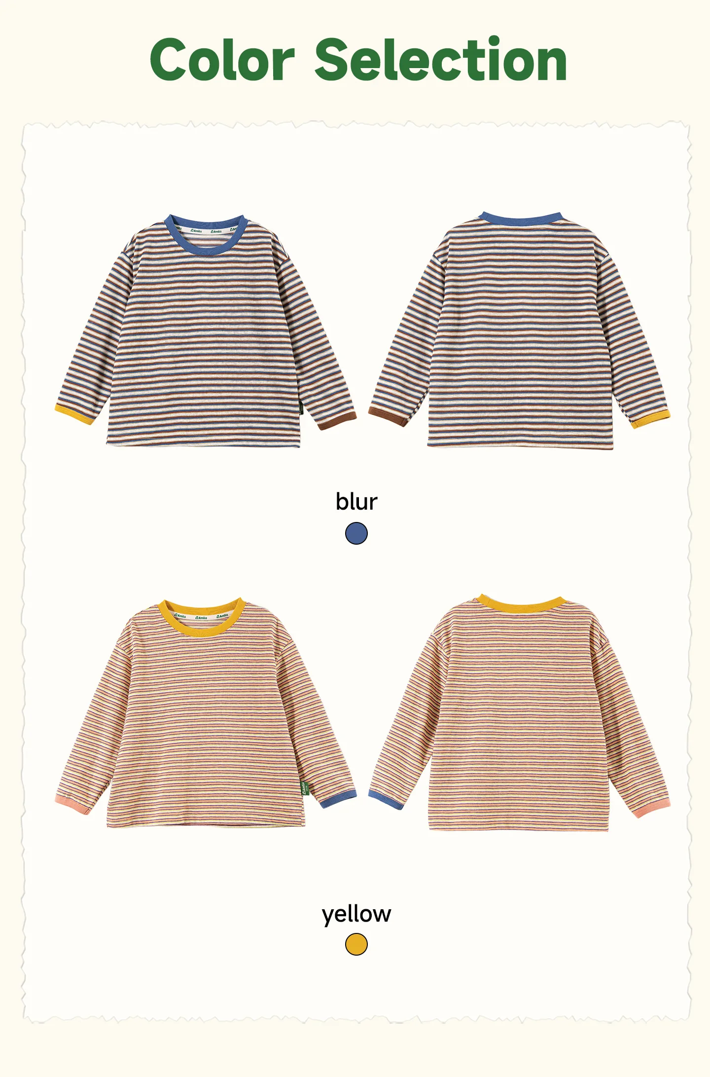 Amila 2026 Autumn New Kids T Shirt Retro Colorful Stripe Two Tone Long Sleeve Base Layer Fashion Casual Soft Comfortable Top