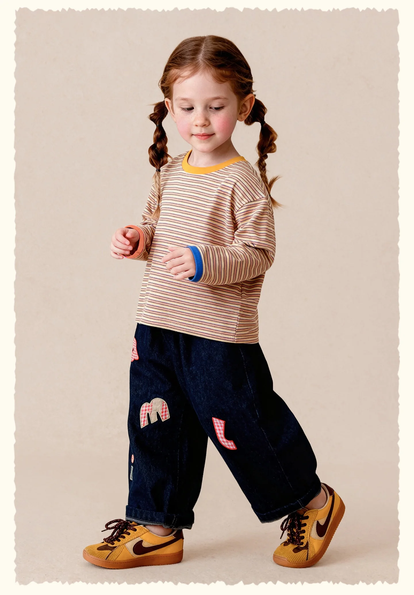 Amila 2026 Autumn New Kids T Shirt Retro Colorful Stripe Two Tone Long Sleeve Base Layer Fashion Casual Soft Comfortable Top