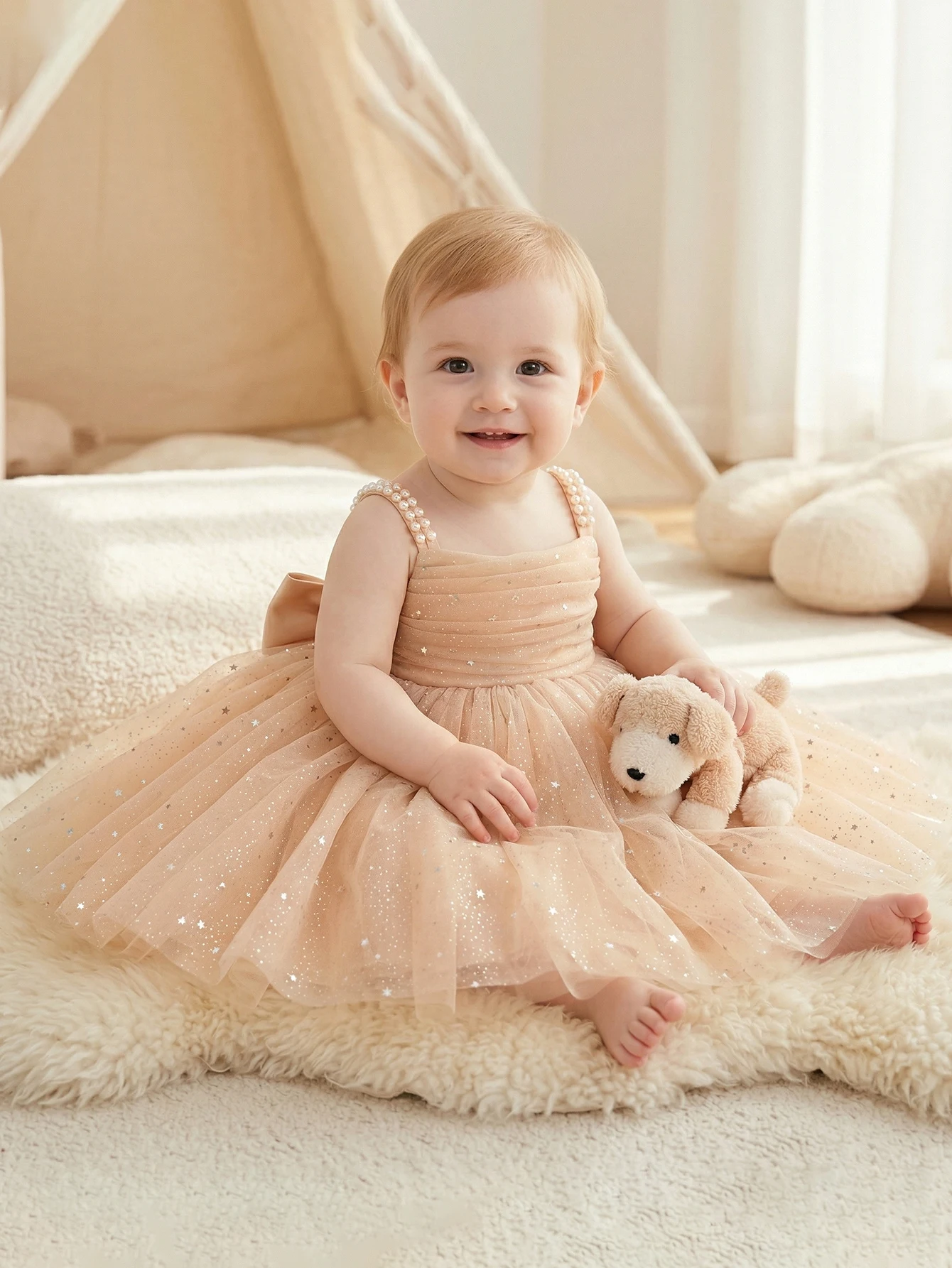 Elegant Pink Silk Party Dress for Girls Featuring Glitter-Embellished Net Overlay, Delicate Butterfly-Knot Accents Banquets