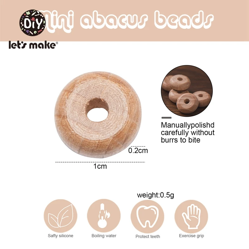 Let's Make 50pc 10mm Beech Abacus Beads Wood Beads Necklace DIY Food Grade Baby Teether Beading Nipple Wood Chain Accessories