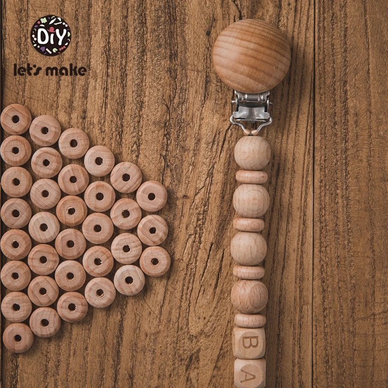 Let's Make 50pc 10mm Beech Abacus Beads Wood Beads Necklace DIY Food Grade Baby Teether Beading Nipple Wood Chain Accessories