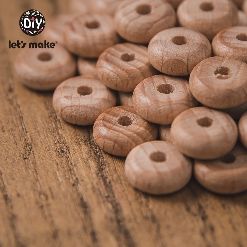 Let's Make 50pc 10mm Beech Abacus Beads Wood Beads Necklace DIY Food Grade Baby Teether Beading Nipple Wood Chain Accessories