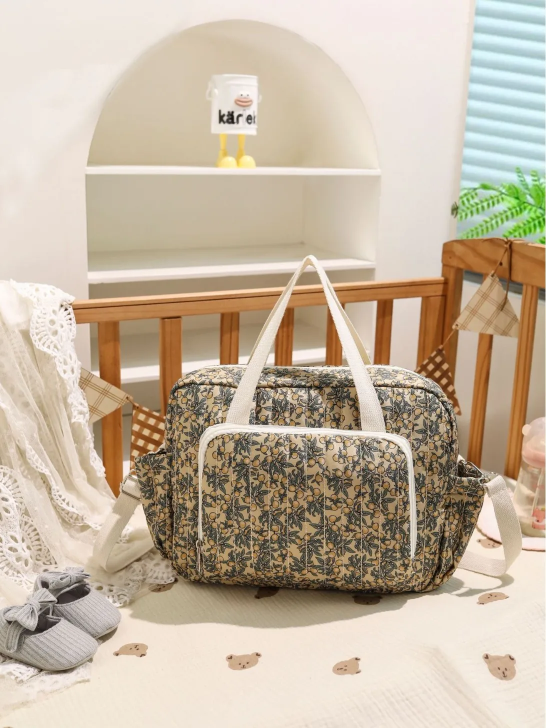 Korea Style Newborn Baby Care Diaper Bag Mummy Shoulder Bag Embroidery Quilted Stroller Diaper Storage Organizer Large Handbags