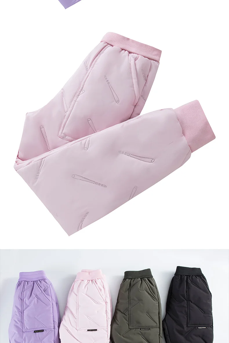 Dubbped Boys Girls Winter Pants Waterproof Cotton Padded Thick Warm Trousers Ski Pants Elastic Kids Fleece Pant Thick Clothes