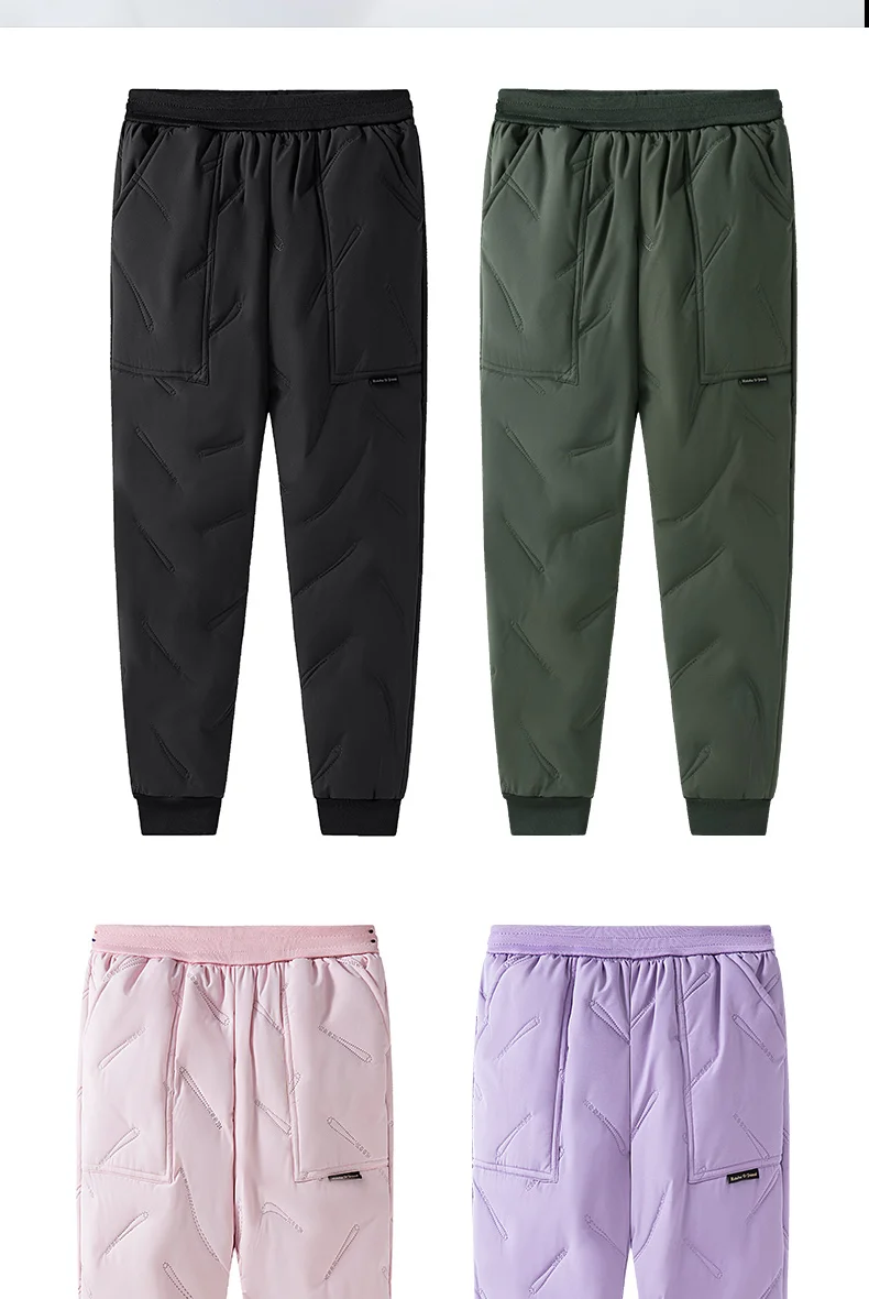 Dubbped Boys Girls Winter Pants Waterproof Cotton Padded Thick Warm Trousers Ski Pants Elastic Kids Fleece Pant Thick Clothes