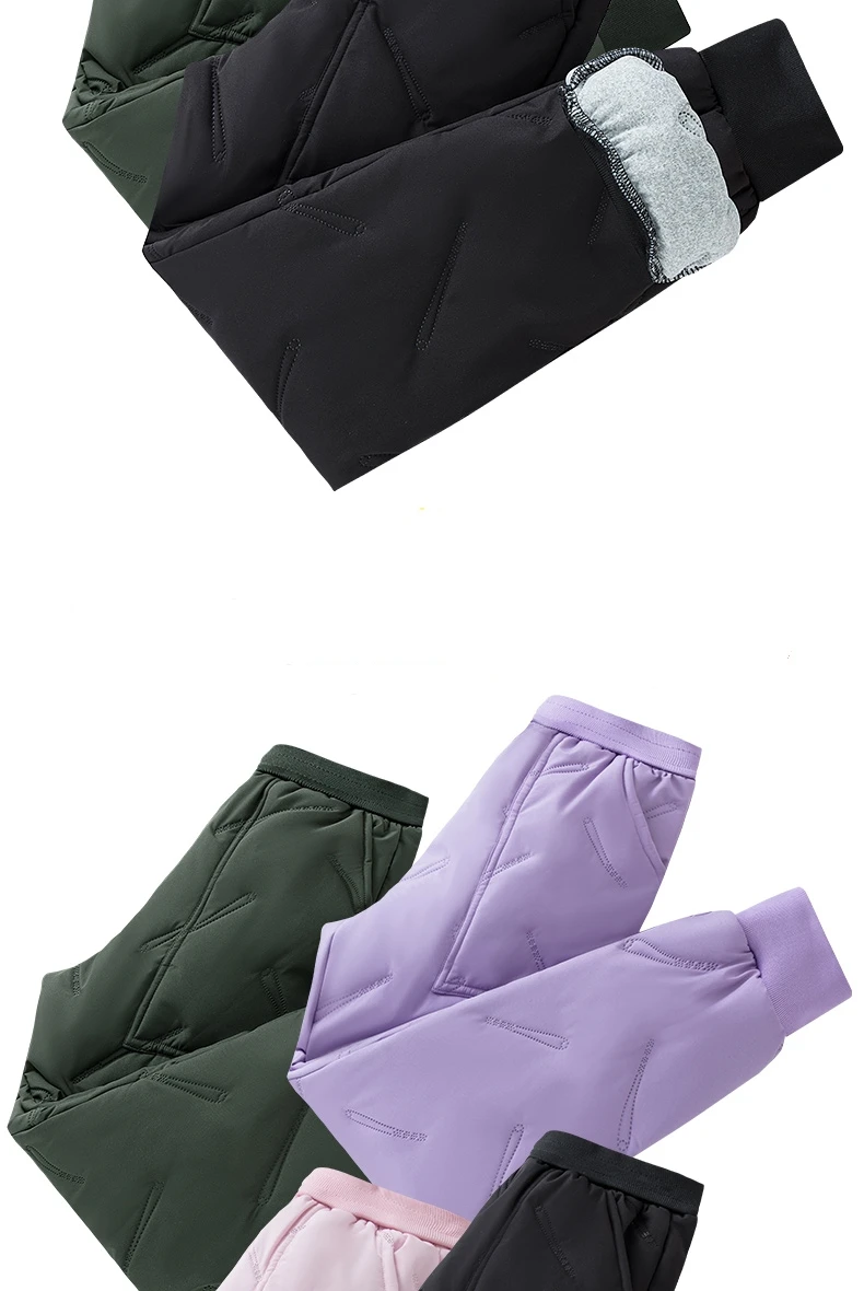 Dubbped Boys Girls Winter Pants Waterproof Cotton Padded Thick Warm Trousers Ski Pants Elastic Kids Fleece Pant Thick Clothes