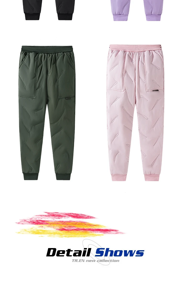 Dubbped Boys Girls Winter Pants Waterproof Cotton Padded Thick Warm Trousers Ski Pants Elastic Kids Fleece Pant Thick Clothes