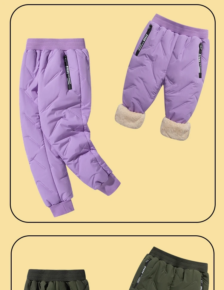 Dubbped Boys Girls Winter Pants Waterproof Cotton Padded Thick Warm Trousers Ski Pants Elastic Kids Fleece Pant Thick Clothes