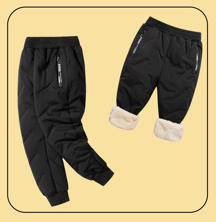 Dubbped Boys Girls Winter Pants Waterproof Cotton Padded Thick Warm Trousers Ski Pants Elastic Kids Fleece Pant Thick Clothes
