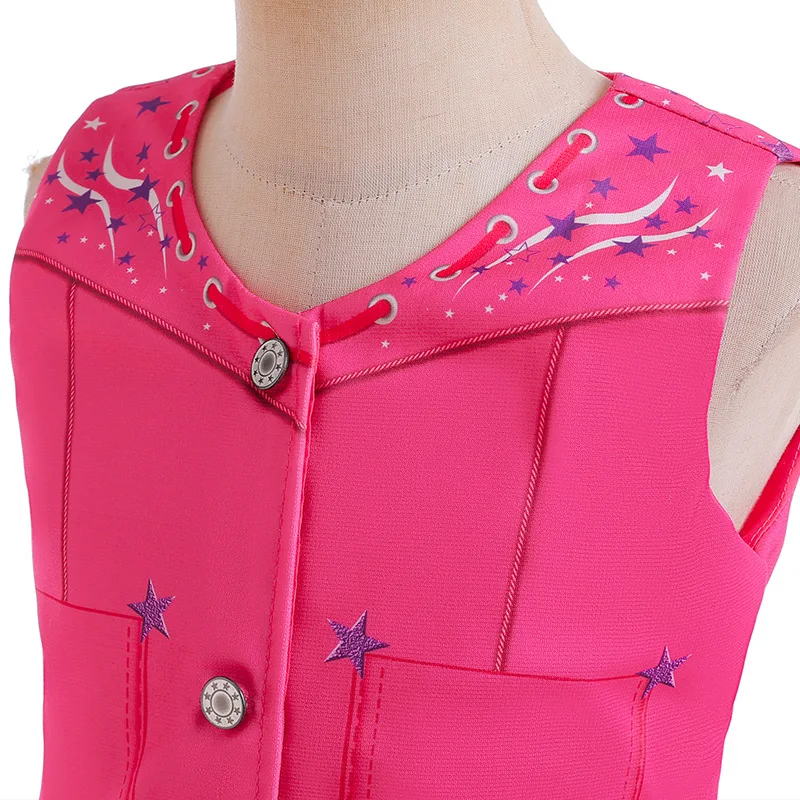 Cow Girls Dress up Movie Heroine Inspired Sweet Doll Girl Carnival Pink Cowboy Costume Vest+Flared Pants+Bandana Street Outfit