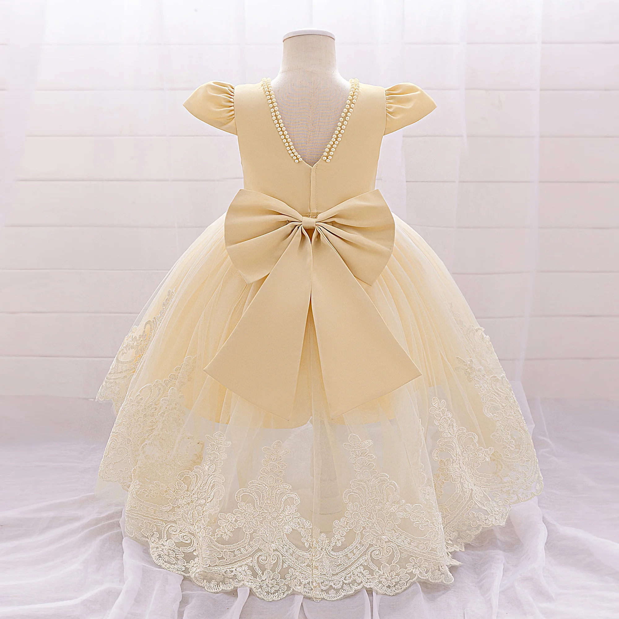 Big Bow Baby Girls 1st Birthday Princess Dress Toddler Infant Embroidery Flower Baptism Girl Party Dresses for Kids Wedding Gown
